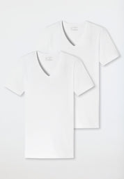 Shirts kurzarm 2er-Pack Organic Cotton tiefer V-Ausschnitt weiß – 95/5